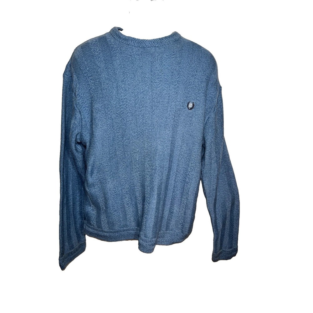 Chaps Mens XL Blue Herringbone Knit Crewneck Pullover Crest Logo Heavyweight